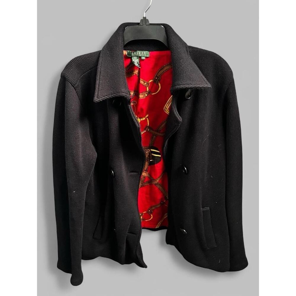 Lauren Ralph Lauren Women’s XL Black Peacoat Winter Jacket Cotton Preppy Style